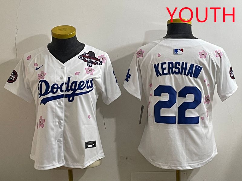 Youth Los Angeles Dodgers 22 Kershaw White Sakura Edition 2025 Nike MLB Jersey style 5